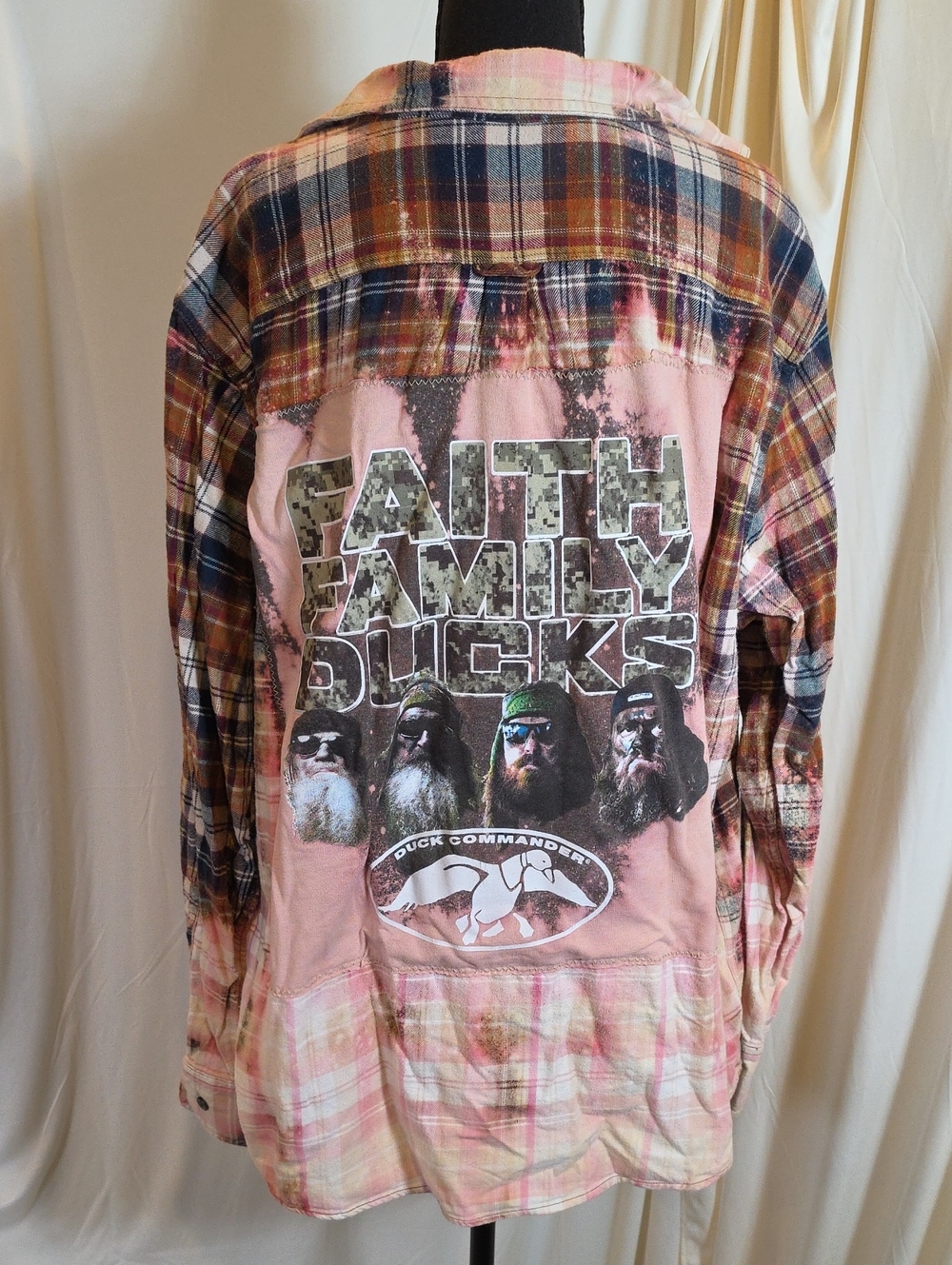Eddie Bauer Flannel Shirt Jacket XXL Faith Family Ducks Upcycled